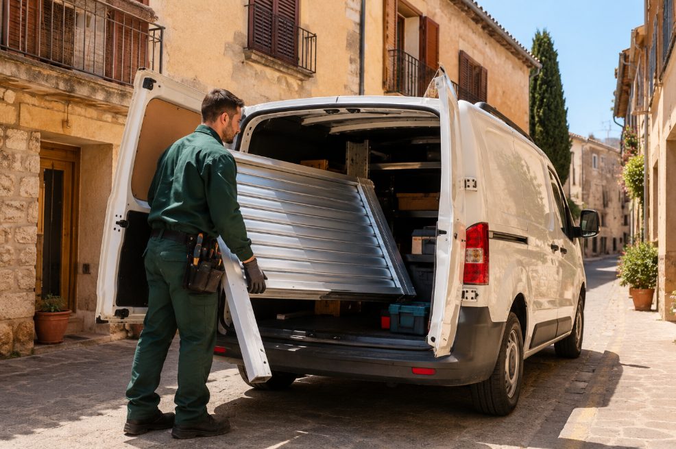 Furgoneta de Persivilafranca cargando una persiana nueva en el Alt Penedès
