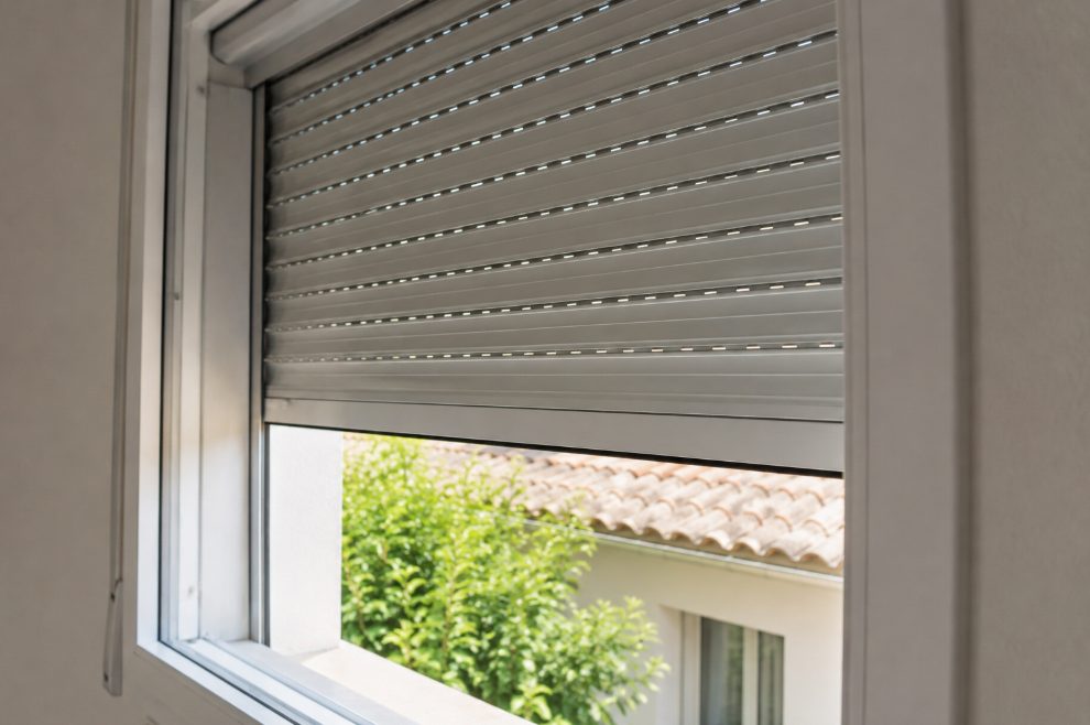 Persiana enrollable de aluminio bajada vista desde el interior de una vivienda