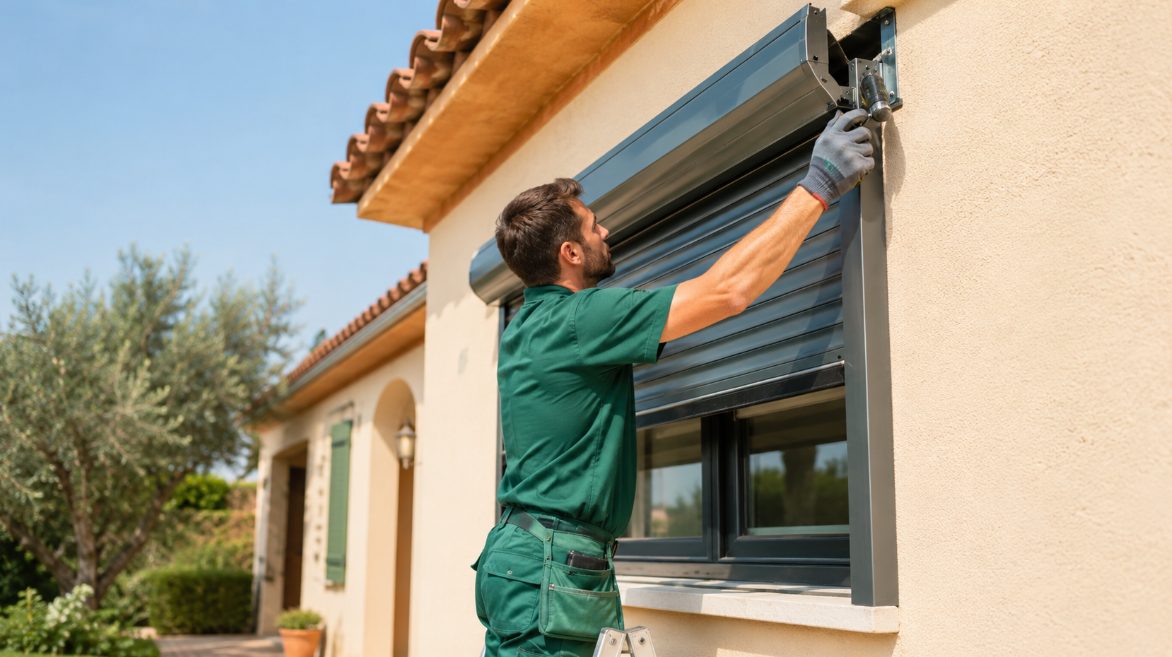 Técnico de Persivilafranca instalando una persiana enrollable en Vilafranca del Penedès