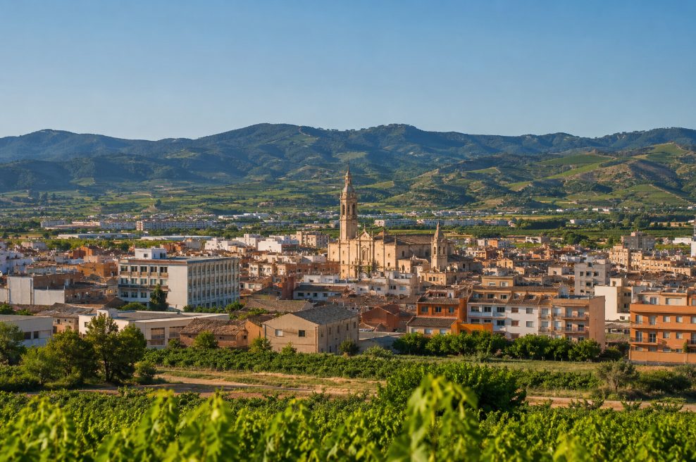 Vista de Vilafranca del Penedès con los viñedos del Alt Penedès al fondo
